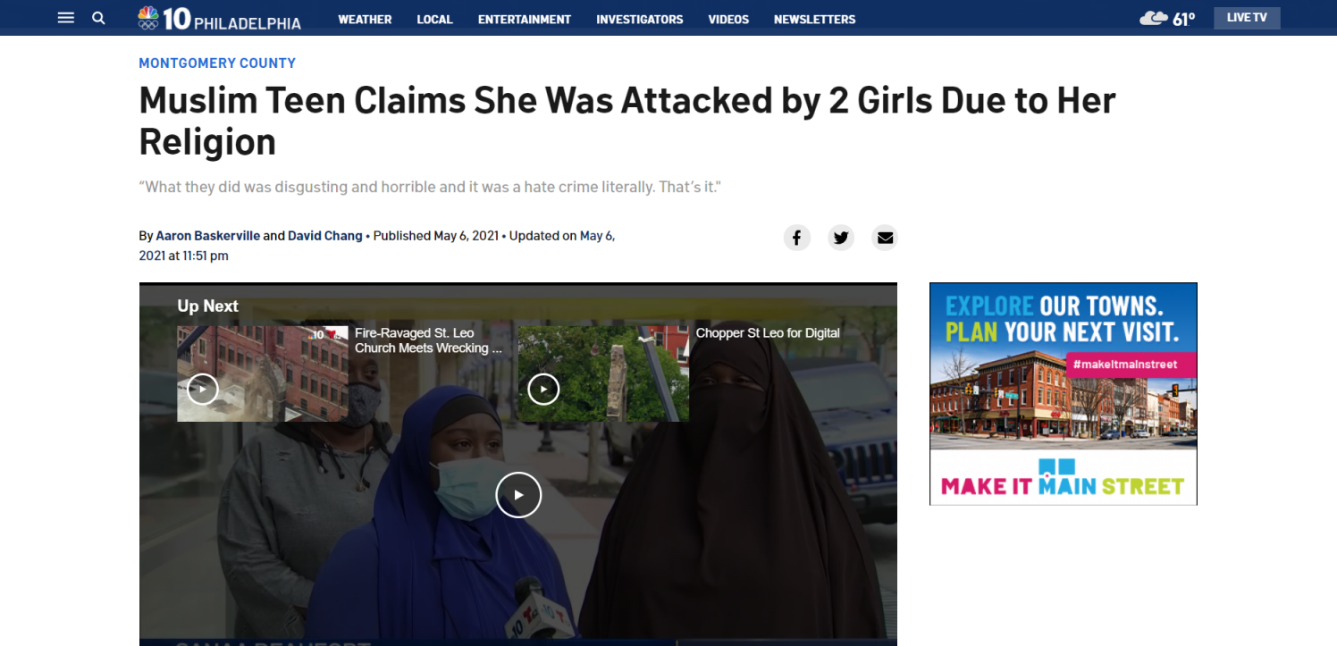 Muslim Teen Claims She Was Attacked by 2 Girls Due to Her Religion