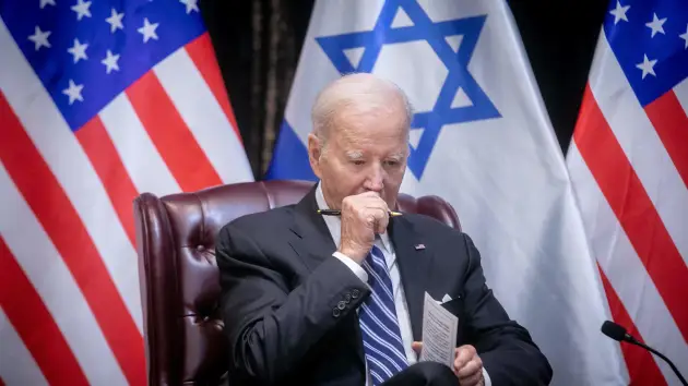 U.S. President Joe Biden joins Israel’s Prime Minister for the start of the Israeli war cabinet meeting, in Tel Aviv on October 18, 2023, amid the ongoing battles between Israel and the Palestinian group Hamas. Miriam Alster | Afp | Getty Images