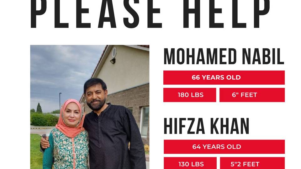 A missing poster was shared online for Nabil Mohamed and Hifza Khan last week after they were last seen on Sept. 22. Islamic Center of Tri-Cities