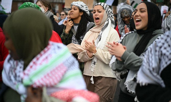 Protesters take part in the “March for Gaza” in Washington, DC, on March 2, 2024.